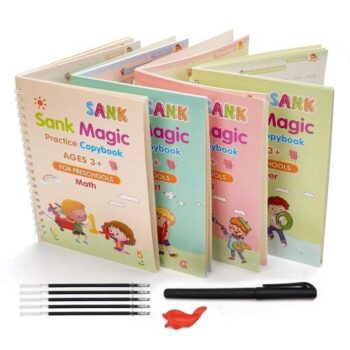 MINtile Sank Magic Practice Copybook, (4 Book & 10 REFILL) Number Tracing Book for Preschoolers with Pen, Calligraphy Copybook Set Practical Reusable Writing Tool